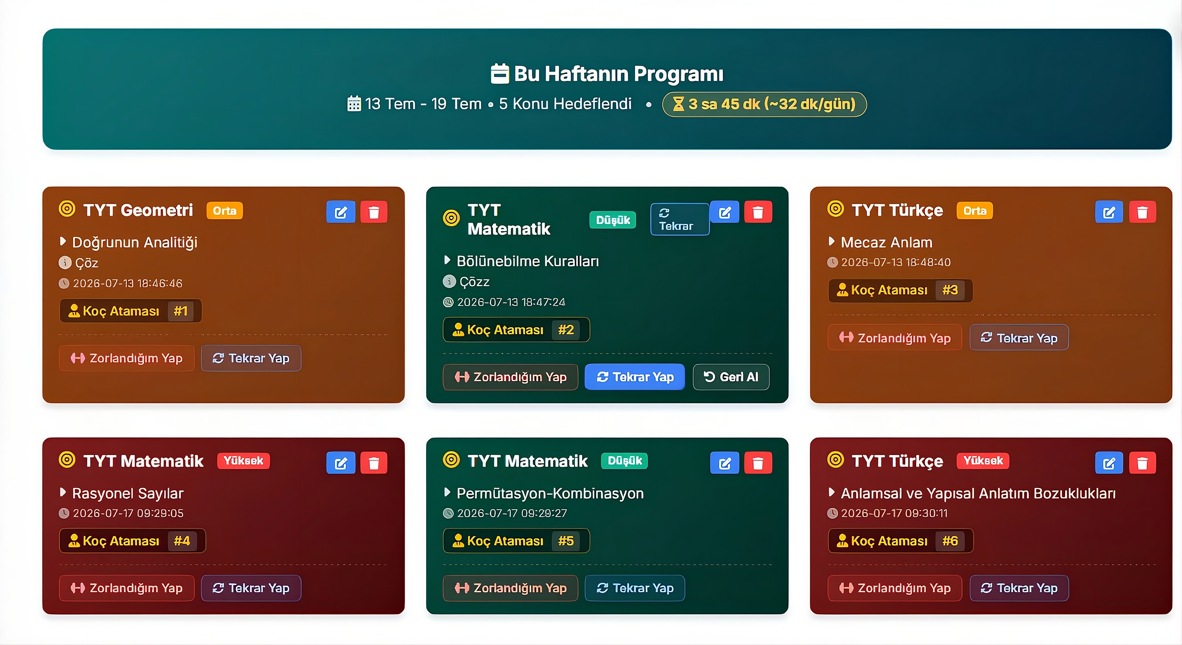 Haftalık Program