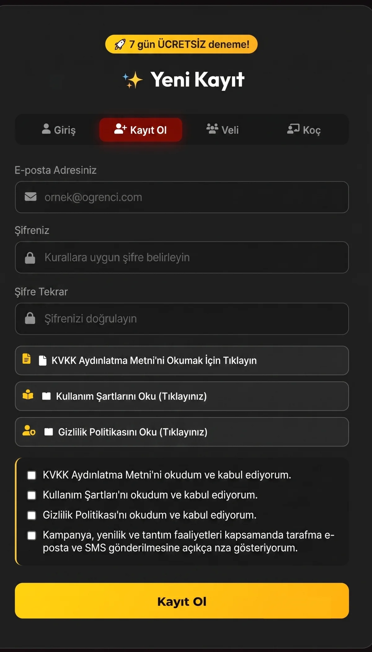 Ücretsiz Hesap Oluşturma
